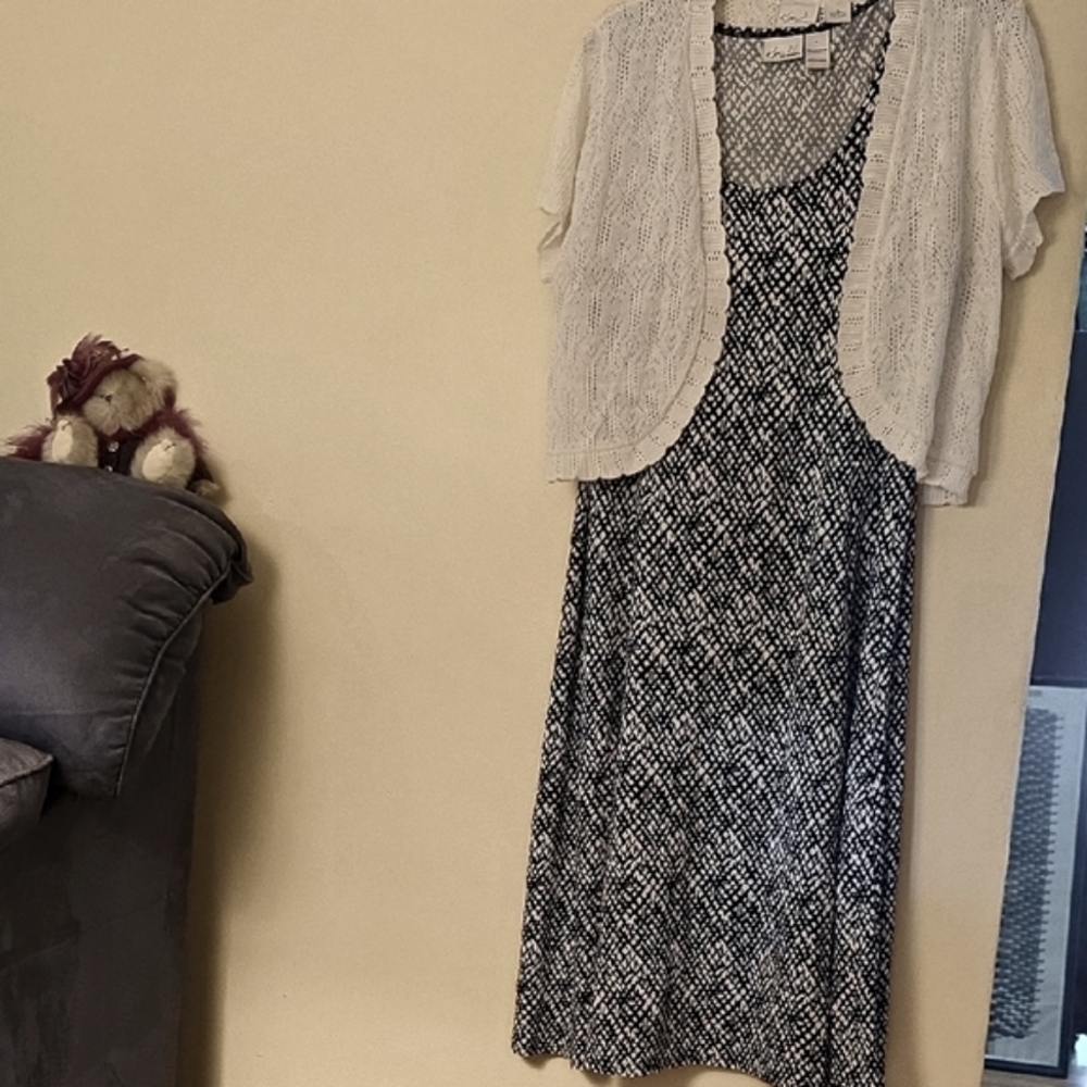 Kim Rogers Black and White Midi Dress with Cardigan